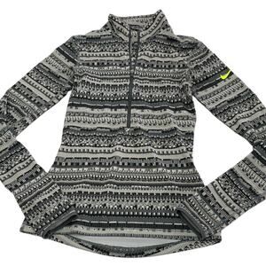 Nike Pro Pullover Womens X Small Grey Fair Isle Stripe Hyperwarm Dri Fit 1/2 Zip